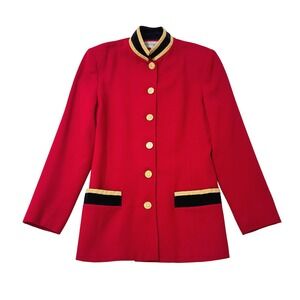 VTG‎ Bloomingdales Red Military Blazer Equestrian Jacket Velvet Gold Heritage 4